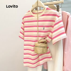 Camiseta Listrada Arco-Íris Feminina Casual