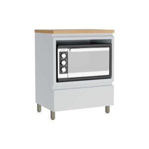 Balcão de Cozinha Rainha p/ Forno 1 Porta c/Tampo 70 cm Branca/Nature - Nesher