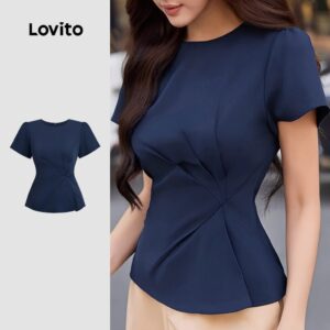 Blusa Plissada Elegante Azul Escuro