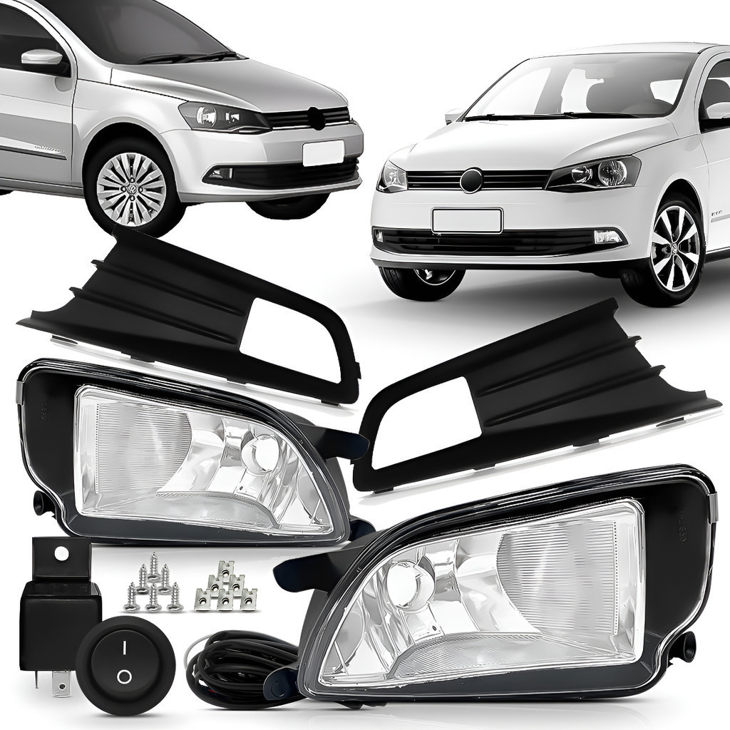 Kit Farol Milha Gol G6 Preto + Bot?o Tic Tac 1 Kit Farol Milha Gol G6 13/16 Moldura Preta + Botão Tic Tac Branco