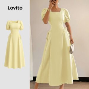 Vestido Elegante Amarelo com Cadarço e Zíper