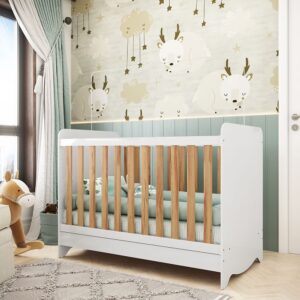 Berço Mini Cama Americano 100% Mdf 3 em 1 Ben Branco Brilho/Amêndoa
