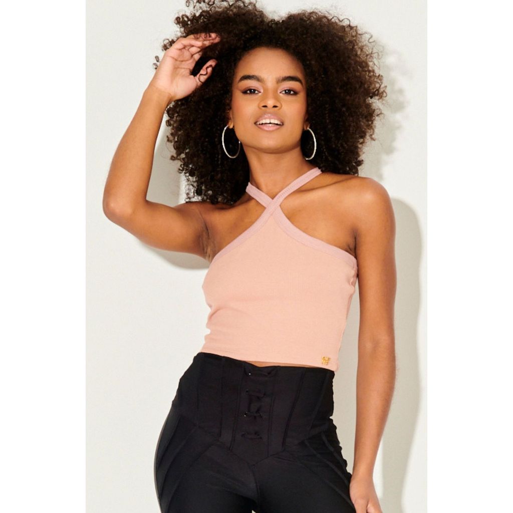Cropped Feminino Al?a Cruzada Bege 1 Cropped Feminino Alça Cruzada Bege
