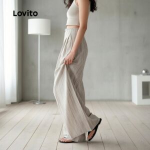 Calça Plissada Feminina Casual Ajuste Regular