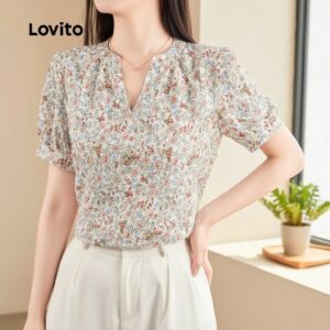 Blusa Plissada Floral Estilo Francês