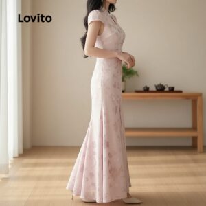 Vestido Floral Estilo Chinês Rosa