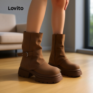 Lovito Botas Casuais Plicadas para Mulheres LFA97045