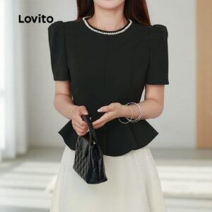 Blusa Feminina Preta Pérolas Zíper