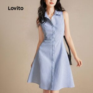 Vestido Curto Listrado Azul Claro