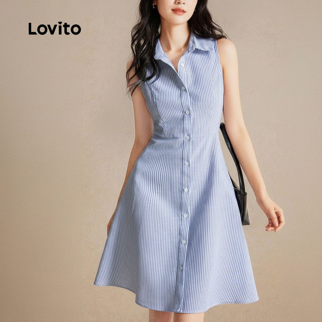 Vestido Curto Listrado Azul Claro 1 Vestido Curto Listrado Azul Claro