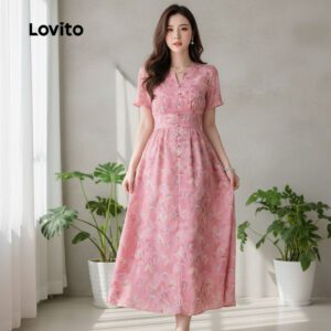 Vestido Elegante Pregueado Rosa Cinza