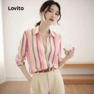 Camisa Feminina Listrada Casual Primavera/Verão