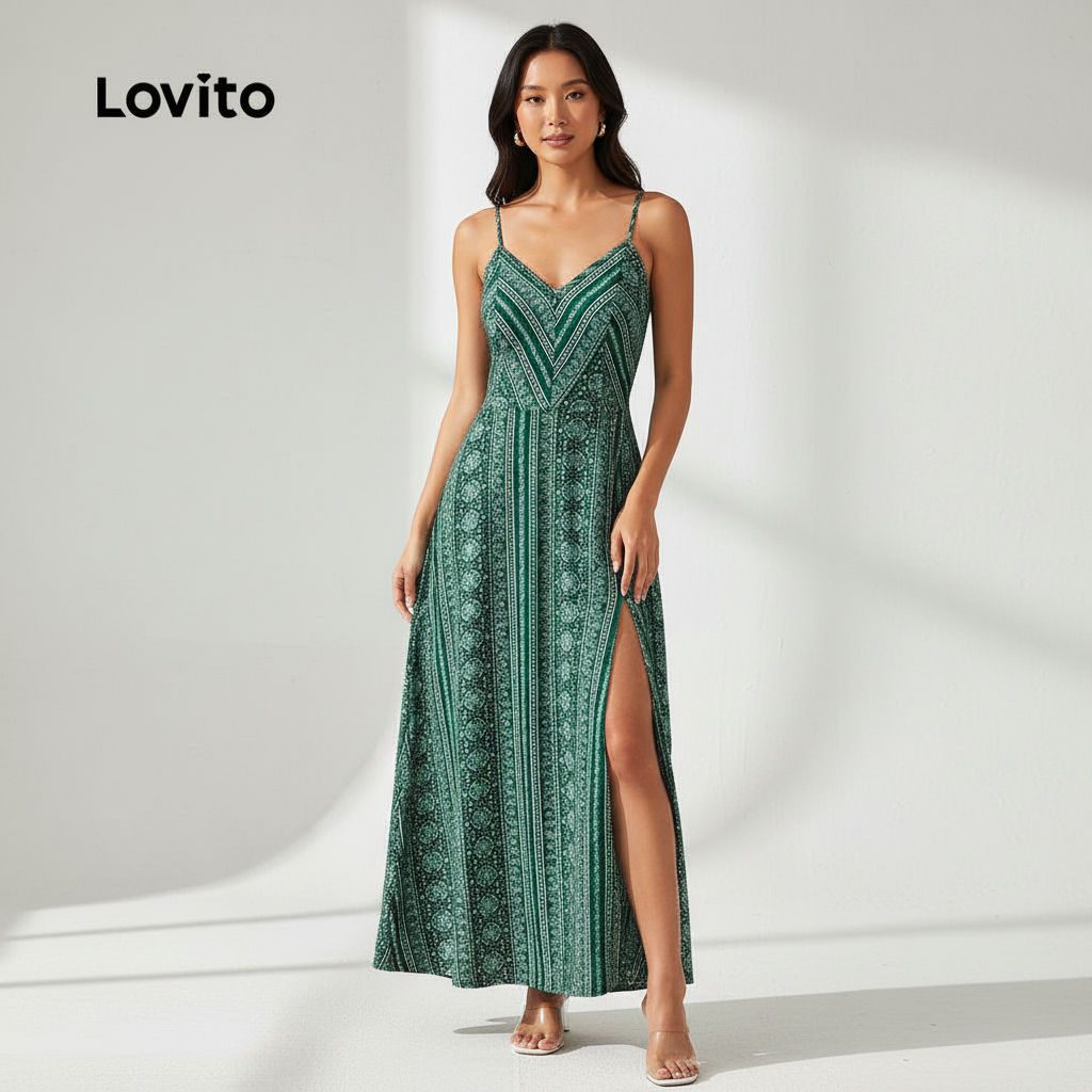 Vestido Boho Verde Abertura Frontal 1 Vestido Boho Verde Abertura Frontal