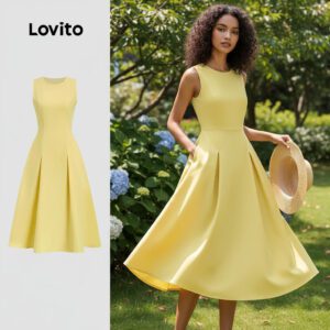 Vestido Casual Plissado Amarelo com Bolso