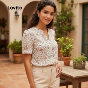 Blusa Plissada Floral Estilo Francês