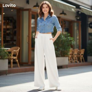 Calça Plissada Feminina Lisa Casual