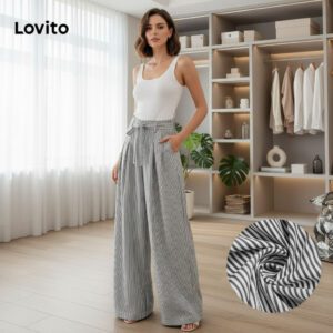Calça Boho Listrada Macia Preta