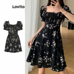 Vestido Floral Casual Preto Feminino