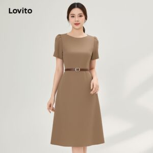Vestido Elegante Zíper Marrom Primavera