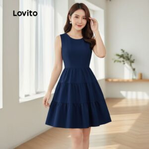 Vestido Camadas Azul Escuro com Laço