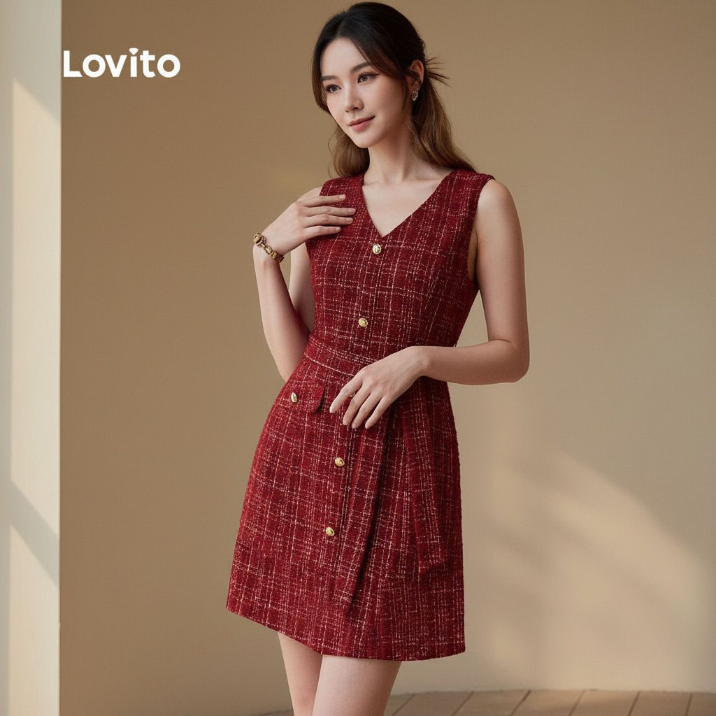 Vestido Elegante Xadrez Vermelho Ver?o 1 Vestido Elegante Xadrez Vermelho Verão