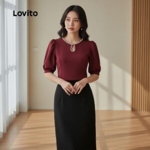 Blusa Feminina Pérolas Vermelha Elegante