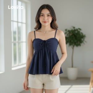 Top Feminino Azul Marinho Amarração Peplum
