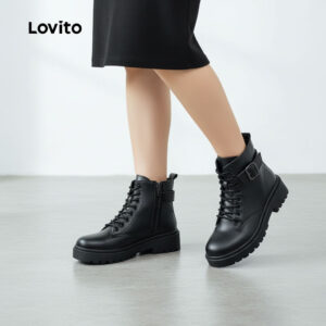Lovito Botas Femininas Casuais Lisas Com Cadarço Moda Primavera LFA45302