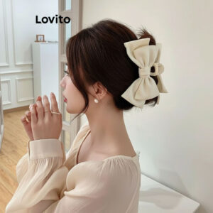 Lovito Grampos De Cabelo Lisos Com Laço Para Mulheres LFA08154 (Branco/Rosa/Azul/Preto)