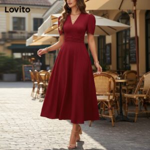 Vestido Feminino Elegante Liso Franzido
