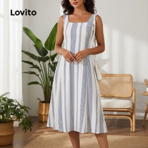 Vestido Feminino Listrado Babados Verão/Primavera