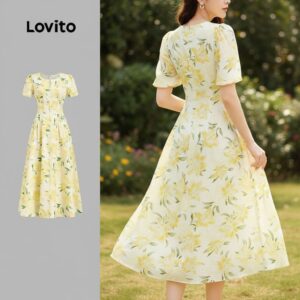 Vestido Floral Amarelo Romântico Evasê