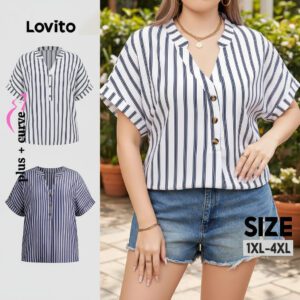 Blusa Plus Size Listrada Botões Verão