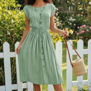 Vestido Feminino Casual Liso Jacquard Verão