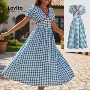 Vestido Plissado Azul Gola Drapeada Laço