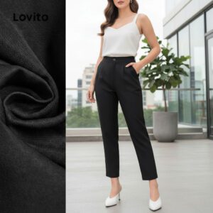 Calça Feminina Social Elegante Botão Zíper Preta