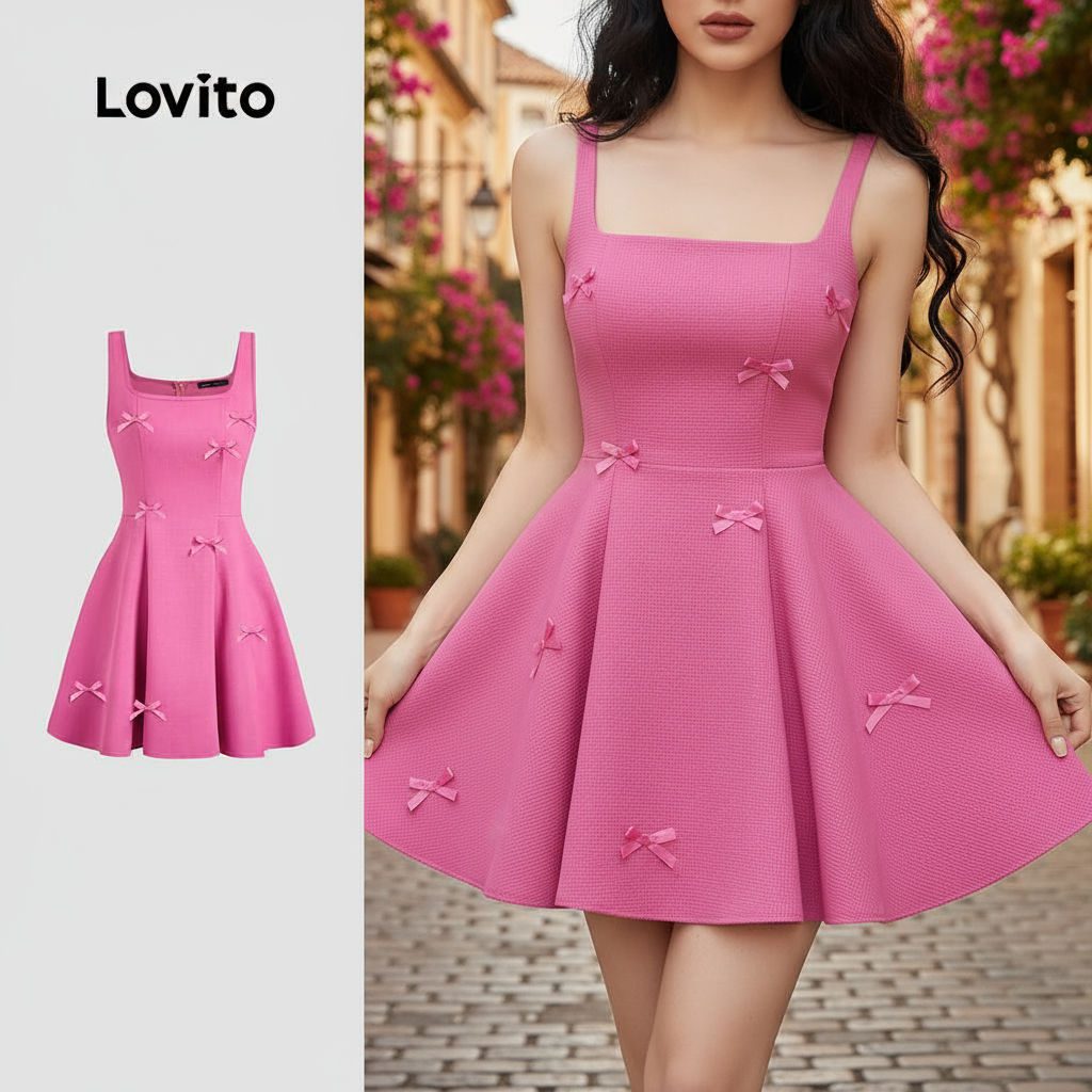 Vestido Feminino La?o Rosa e Vermelho 1 Vestido Feminino Laço Rosa e Vermelho
