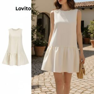 Vestido Feminino Liso com Babados e Laço