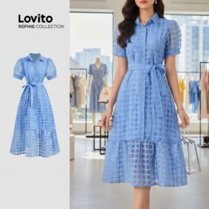 Vestido Feminino Elegante Azul Botões