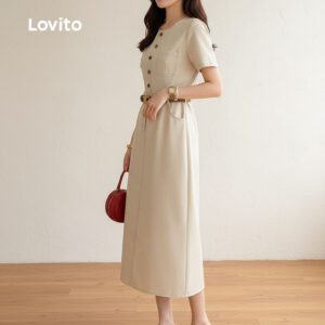 Vestido Casual Sarja Cáqui Feminino