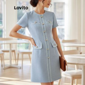 Vestido Feminino Elegante Bolso Botão Frontal