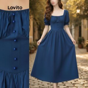 Vestido Feminino Elegante Liso com Botões