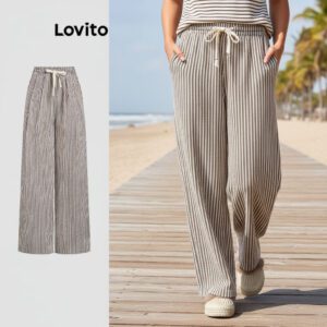 Calça Feminina Listrada Casual Elástica