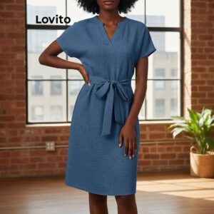 Vestido Casual Reto com Cinto e Laço