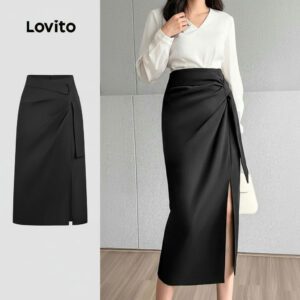 Saia Feminina Fenda Frontal Preta Elegante