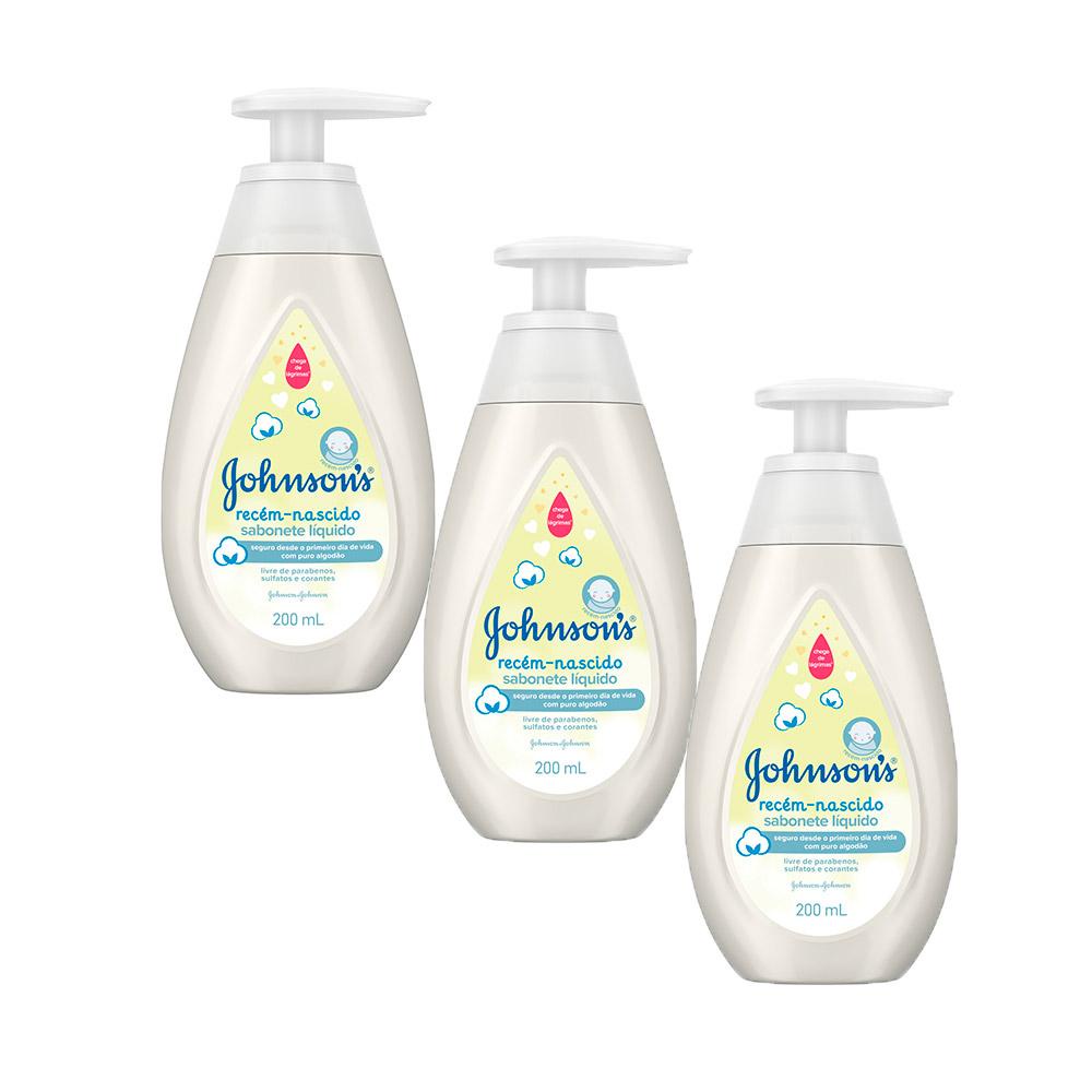Kit 3 Sabonetes L?quidos Johnson's Rec?m-Nascido 200ml 1 Kit 3 Sabonetes Líquidos Johnson's Recém-Nascido 200ml