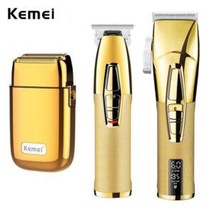 Kemei Profissional Máquina De Cortar Cabelo Corte De Barber Kit Combos 0 Milímetros Aparador Acabamento Barbeador Elétrico Dos Homens