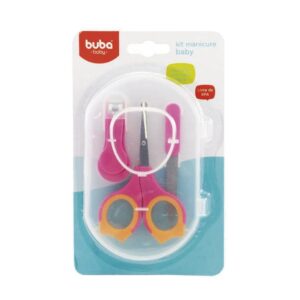 Kit Manicure Bebê Buba Higiene Cortar Unhas Rosa