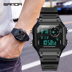 SANDA Relógio Masculino LED De Moda Para Corrida Esportiva Digital Relógio à Prova D'água 418
