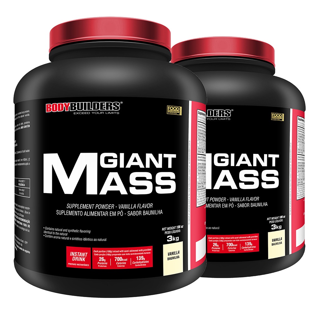 Giant Mass: Kit Hipercal?rico para Ganho de Massa Muscular e Peso Corporal 1 Kit 2x Hipercalórico Giant Mass 3kg - Aumento de Massa Muscular e Peso Corporal Bodybuilders